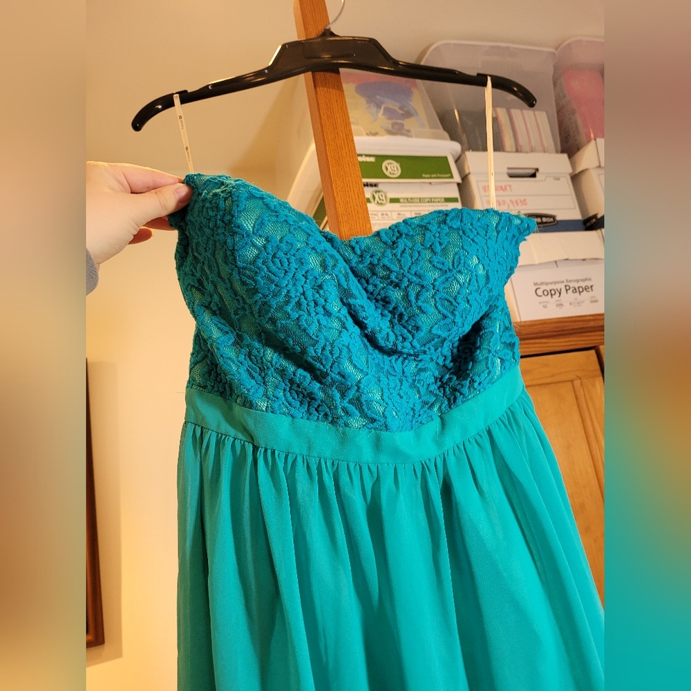 Strapless Teal Lace High-Low Dress, Forever 21 size L